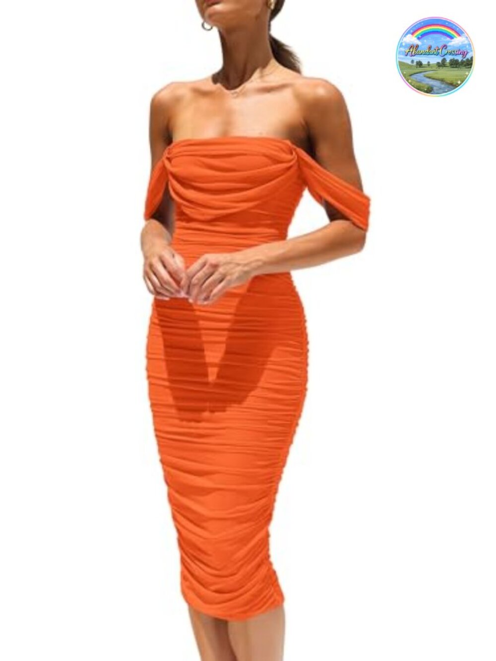 Off Shoulder Bodycon Midi Dress Ruched Mesh Backless Party